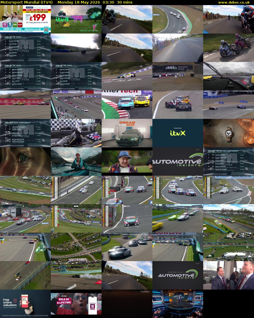 Motorsport Mundial (ITV4) Monday 18 May 2026 03:30 - 04:00