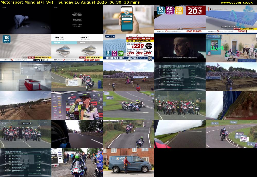 Motorsport Mundial (ITV4) Sunday 16 August 2026 06:30 - 07:00