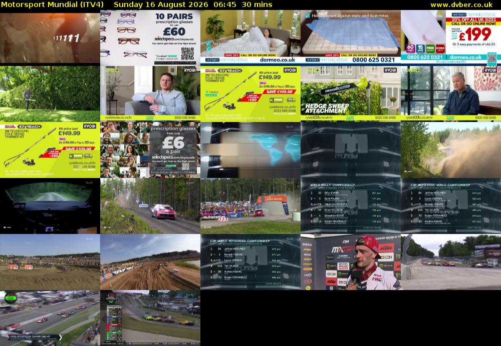Motorsport Mundial (ITV4) Sunday 16 August 2026 06:45 - 07:15