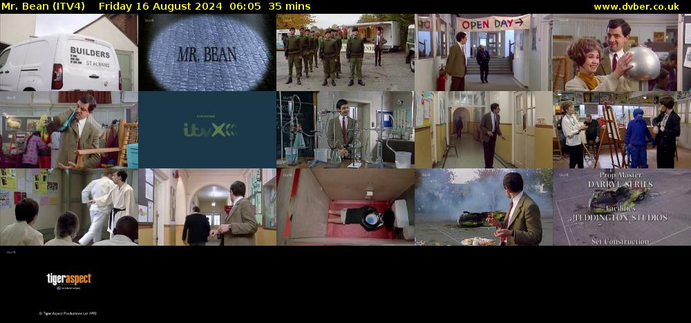Mr. Bean (ITV4) Friday 16 August 2024 06:05 - 06:40
