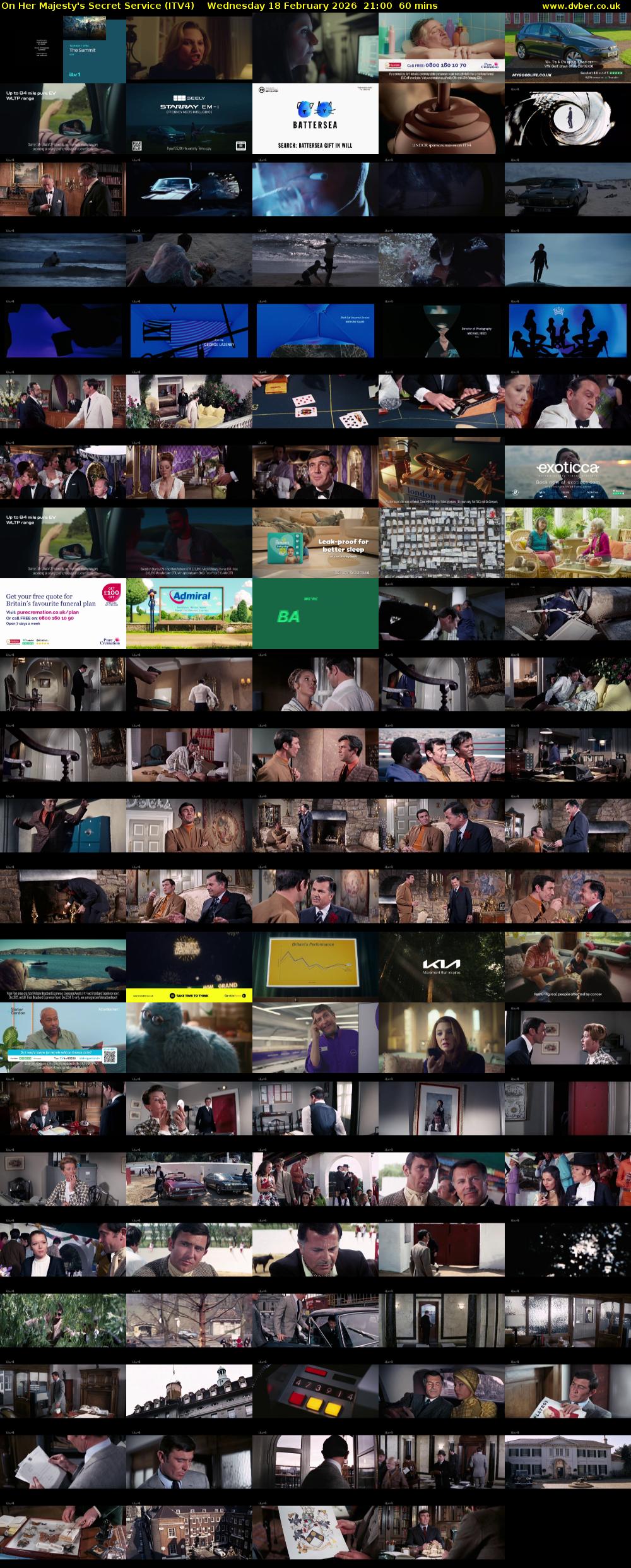 On Her Majesty's Secret Service (ITV4) Wednesday 18 February 2026 21:00 - 22:00