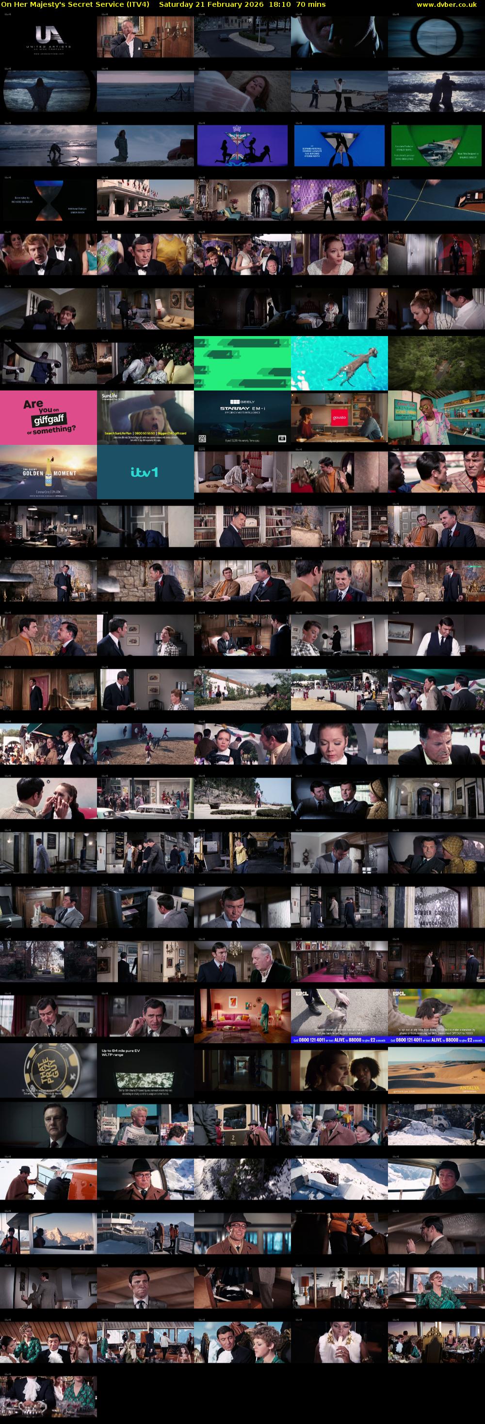 On Her Majesty's Secret Service (ITV4) Saturday 21 February 2026 18:10 - 19:20