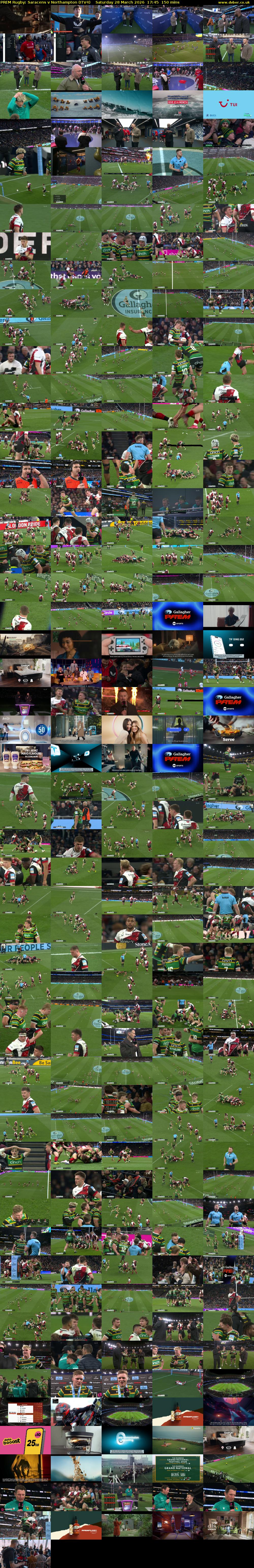 PREM Rugby: Saracens v Northampton (ITV4) Saturday 28 March 2026 17:45 - 20:15