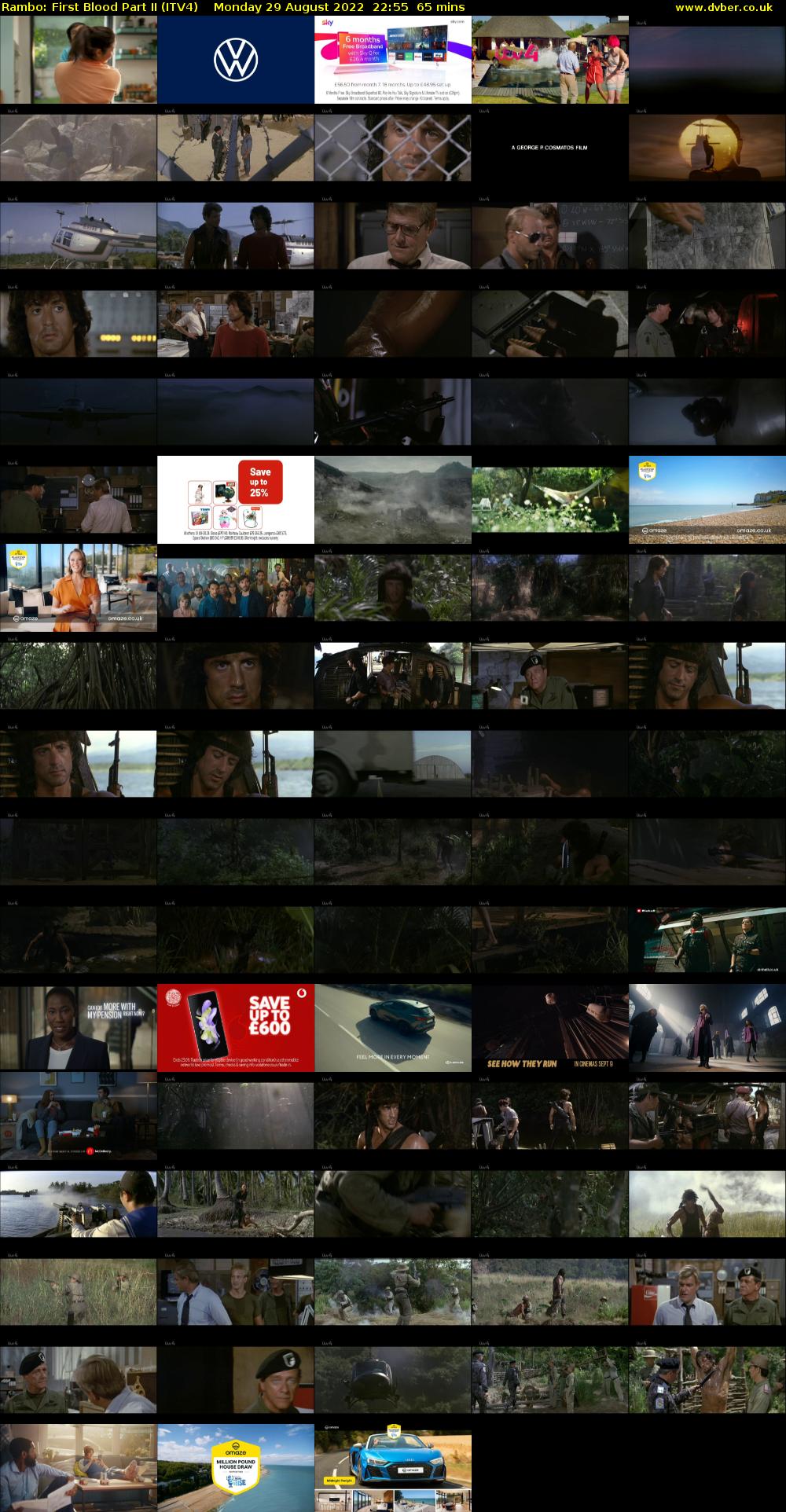 Rambo: First Blood Part II (ITV4) Monday 29 August 2022 22:55 - 00:00