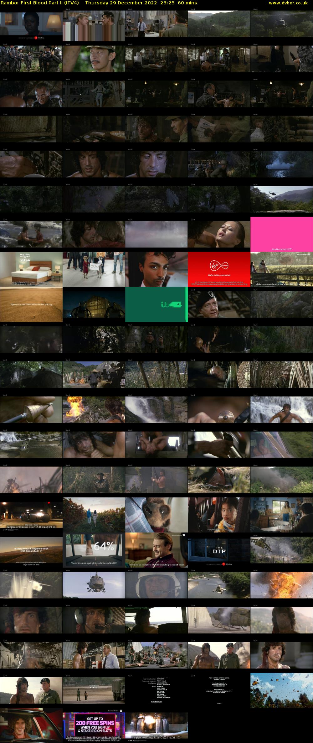 Rambo: First Blood Part II (ITV4) Thursday 29 December 2022 23:25 - 00:25