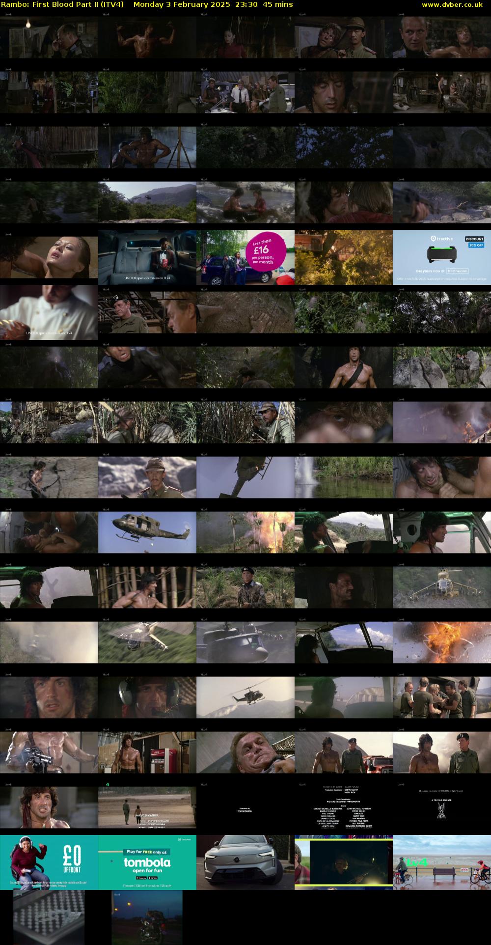 Rambo: First Blood Part II (ITV4) Monday 3 February 2025 23:30 - 00:15