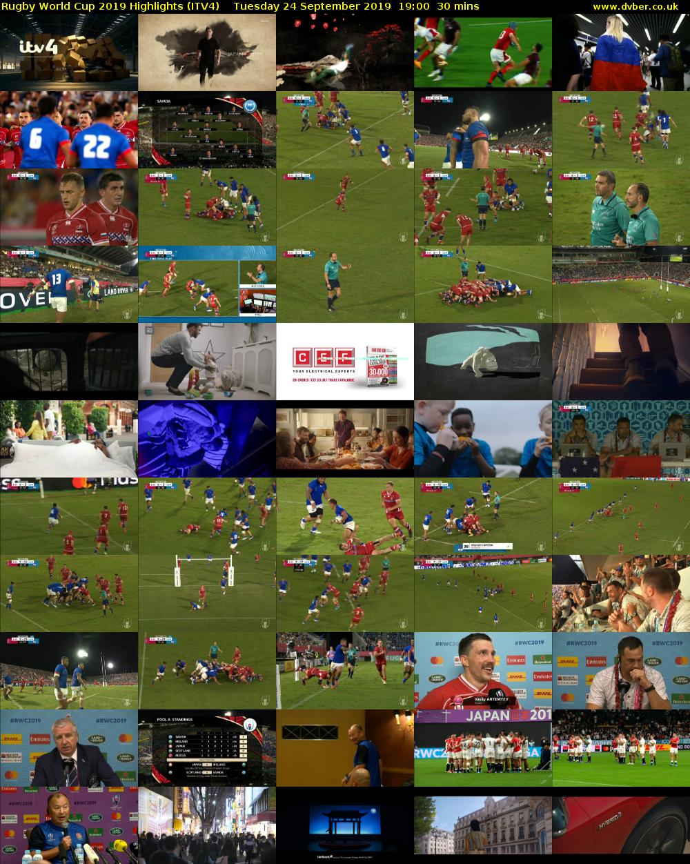 Rugby World Cup 2019 Highlights (ITV4) Tuesday 24 September 2019 19:00 - 19:30