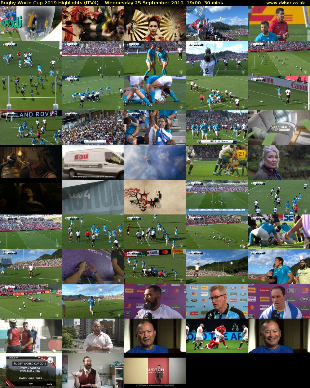 Rugby World Cup 2019 Highlights (ITV4) Wednesday 25 September 2019 19:00 - 19:30