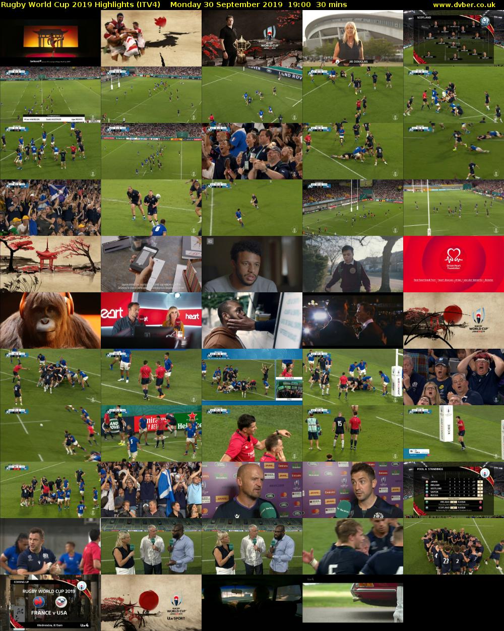 Rugby World Cup 2019 Highlights (ITV4) Monday 30 September 2019 19:00 - 19:30
