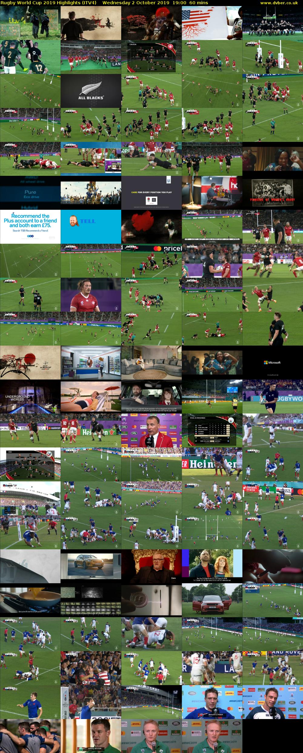 Rugby World Cup 2019 Highlights (ITV4) Wednesday 2 October 2019 19:00 - 20:00