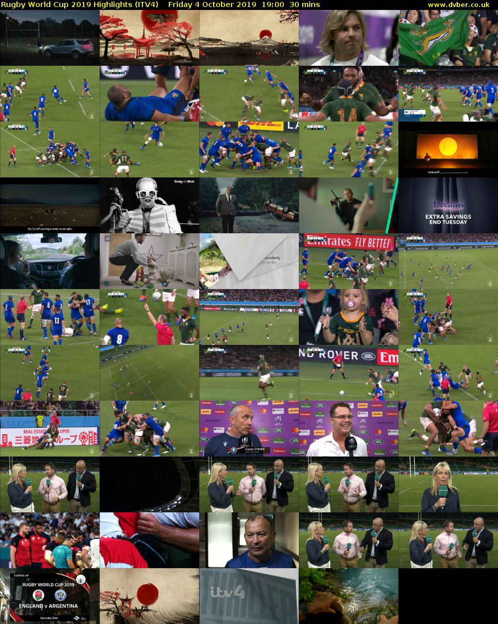 Rugby World Cup 2019 Highlights (ITV4) Friday 4 October 2019 19:00 - 19:30