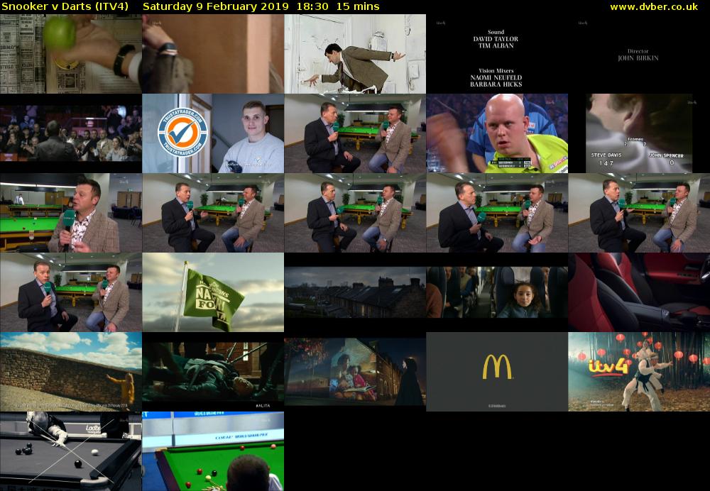 Snooker v Darts (ITV4) Saturday 9 February 2019 18:30 - 18:45
