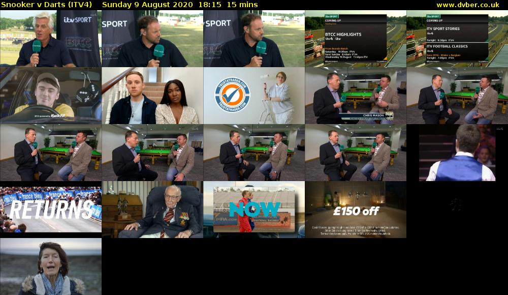 Snooker v Darts (ITV4) Sunday 9 August 2020 18:15 - 18:30