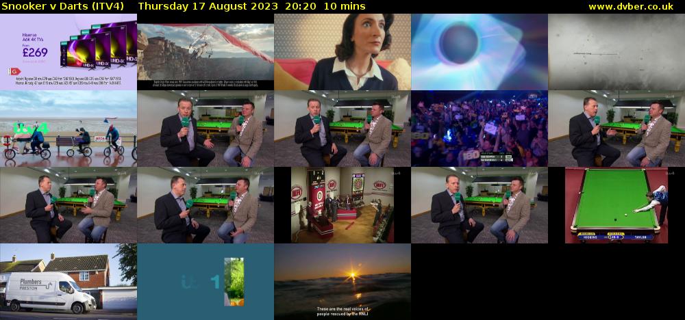 Snooker v Darts (ITV4) Thursday 17 August 2023 20:20 - 20:30