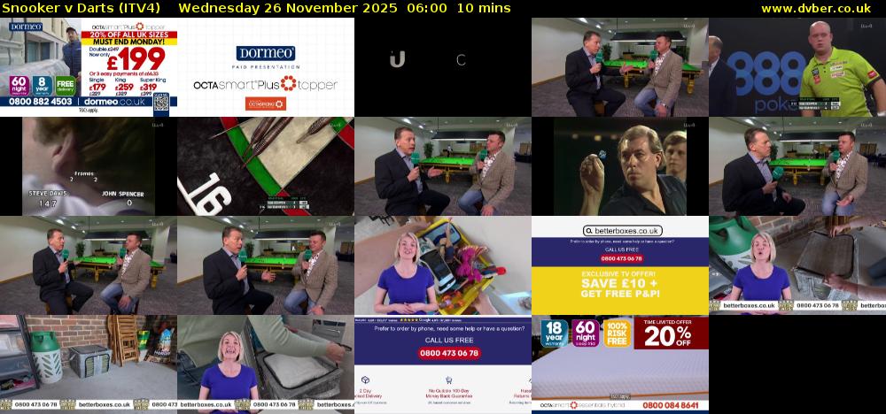 Snooker v Darts (ITV4) Wednesday 26 November 2025 06:00 - 06:10