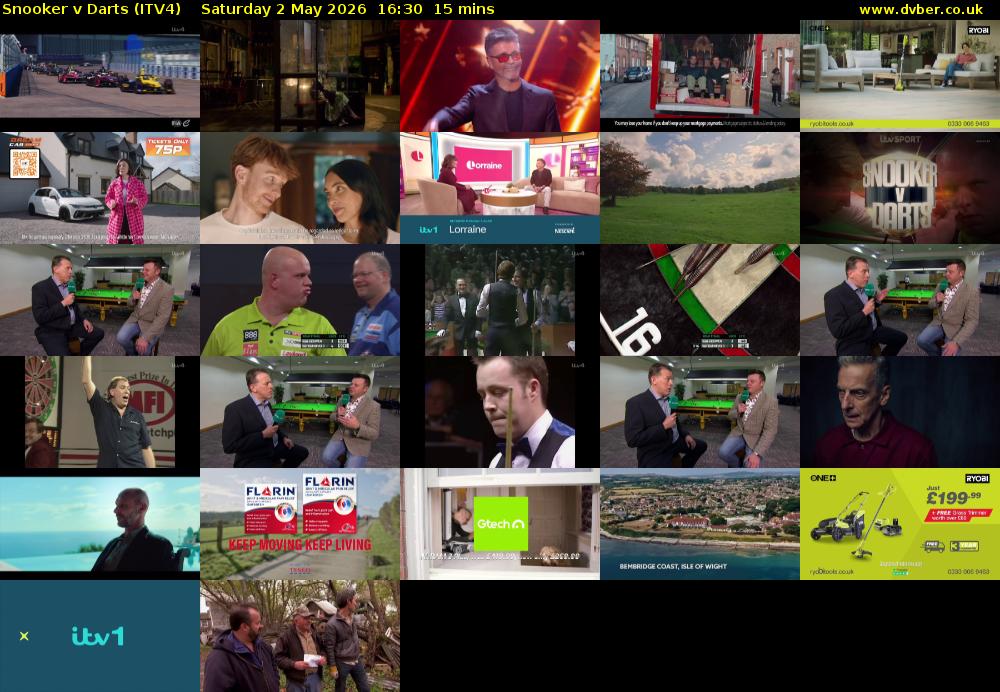Snooker v Darts (ITV4) Saturday 2 May 2026 16:30 - 16:45