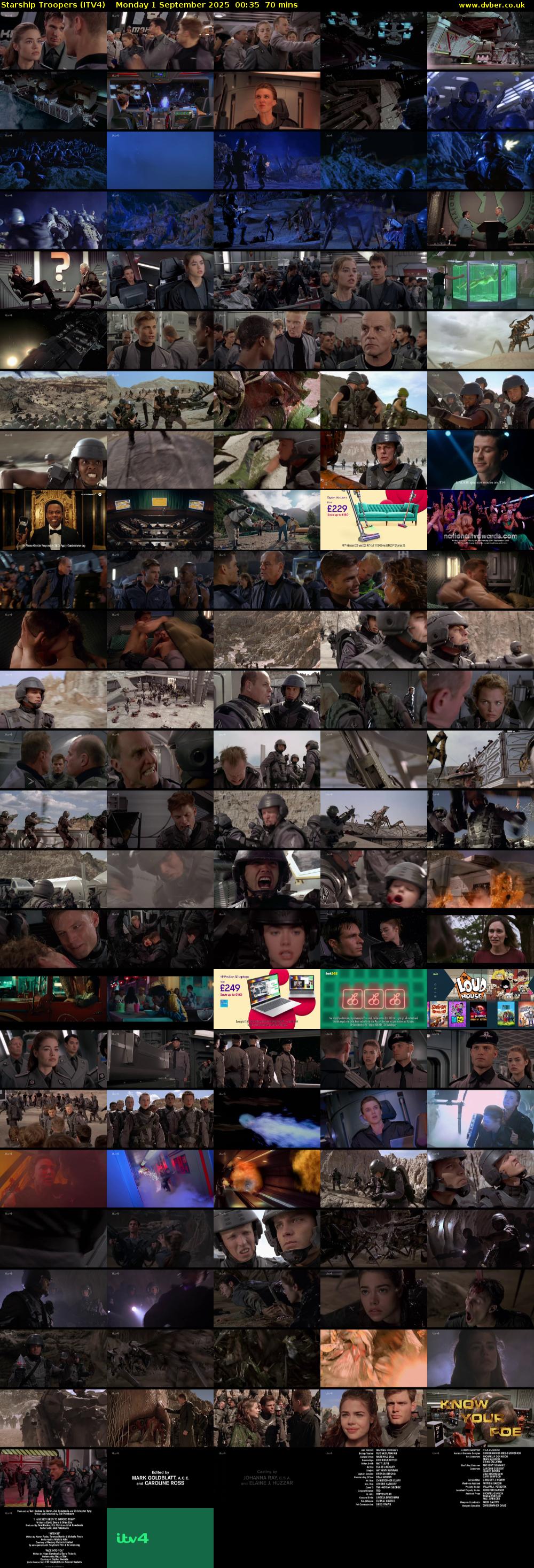 Starship Troopers (ITV4) Monday 1 September 2025 00:35 - 01:45