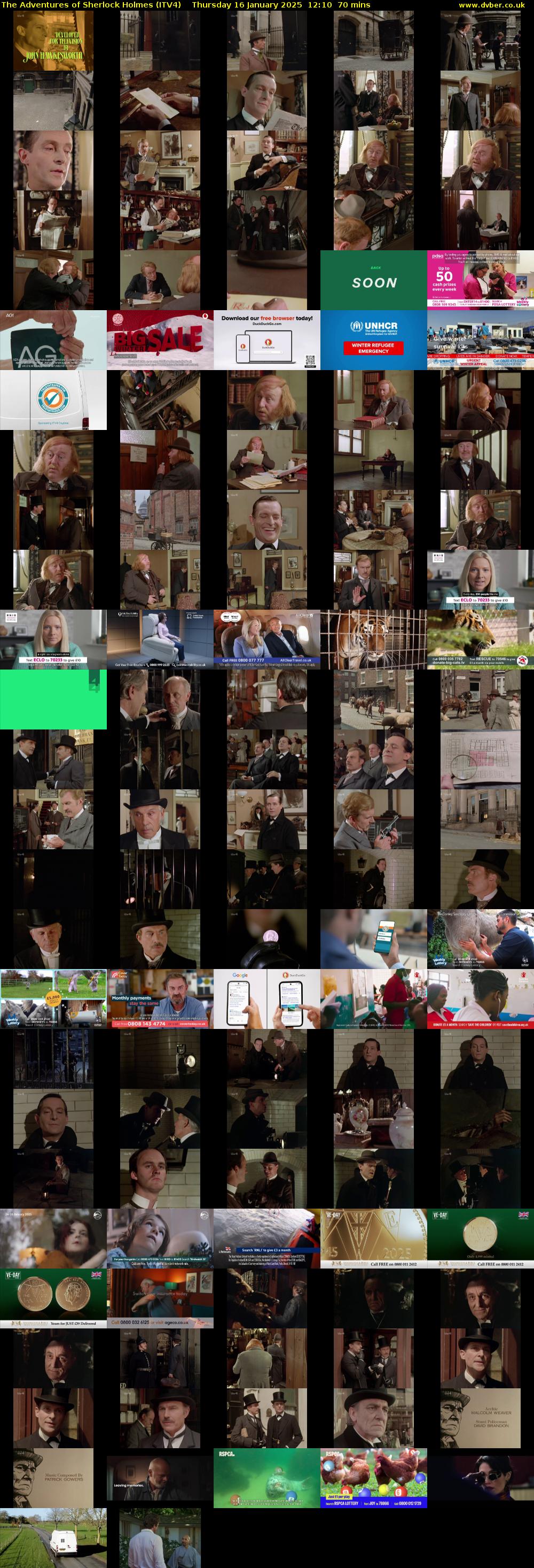 The Adventures of Sherlock Holmes (ITV4) Thursday 16 January 2025 12:10 - 13:20