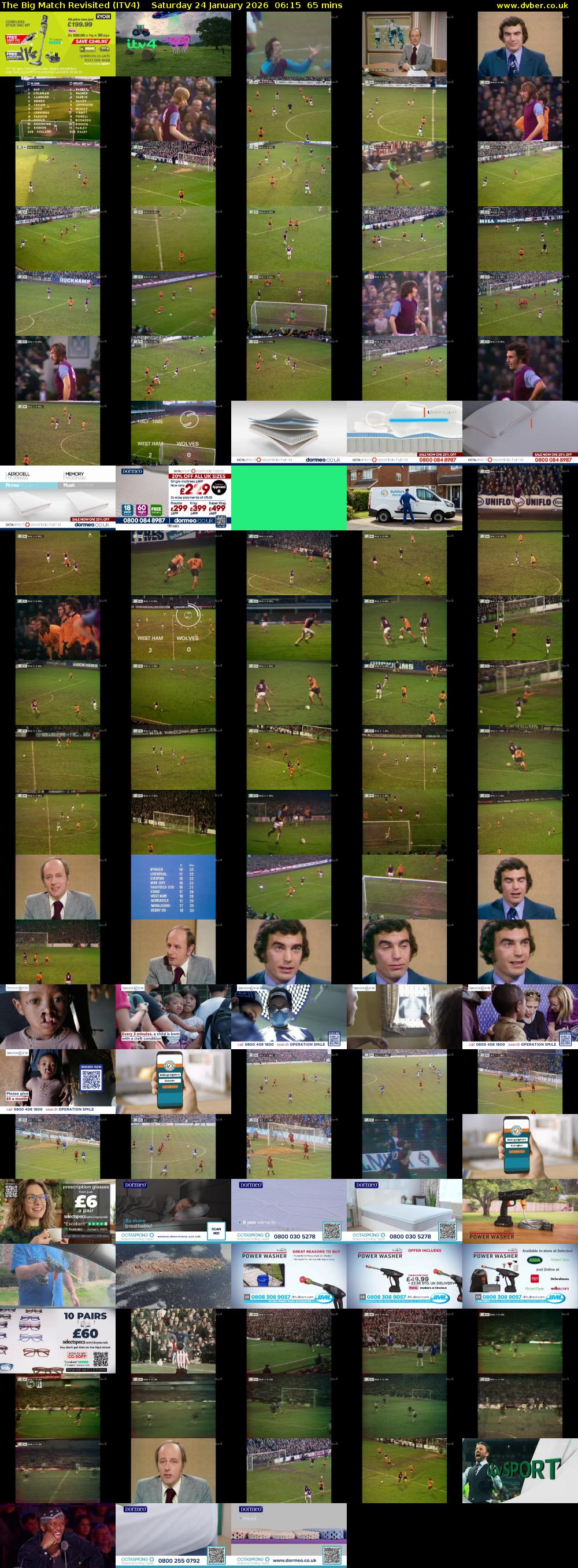 The Big Match Revisited (ITV4) Saturday 24 January 2026 06:15 - 07:20