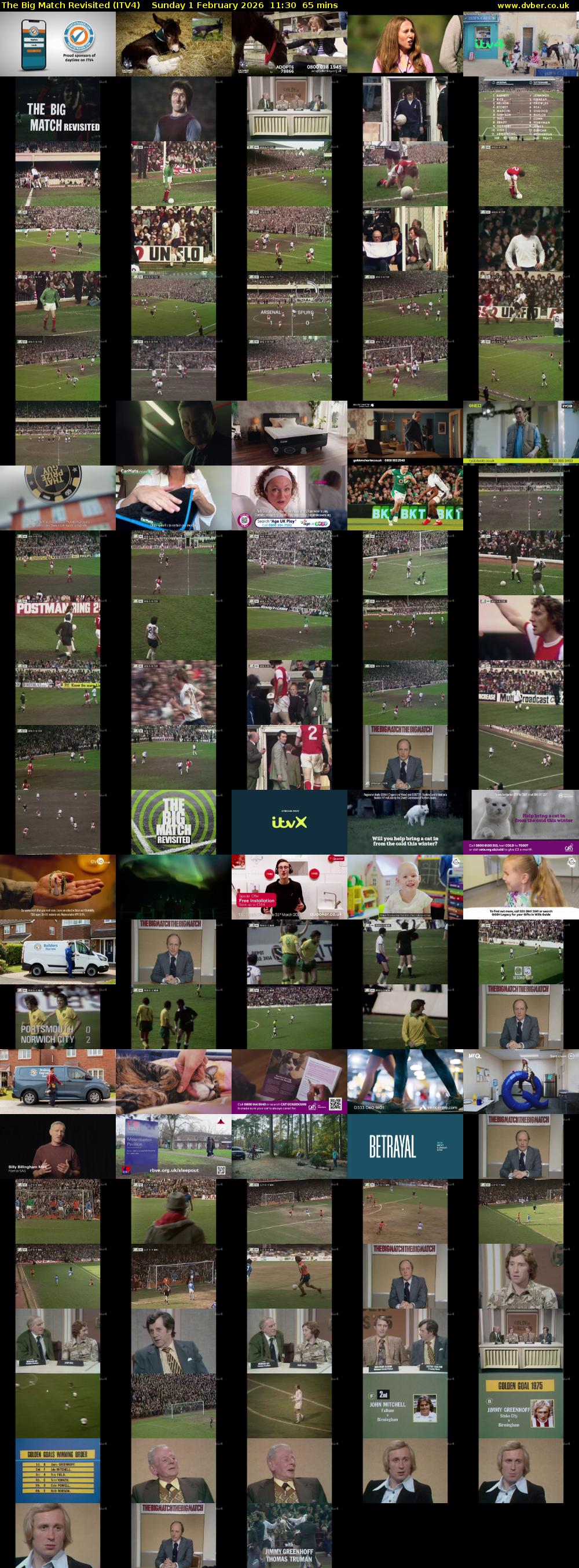 The Big Match Revisited (ITV4) Sunday 1 February 2026 11:30 - 12:35