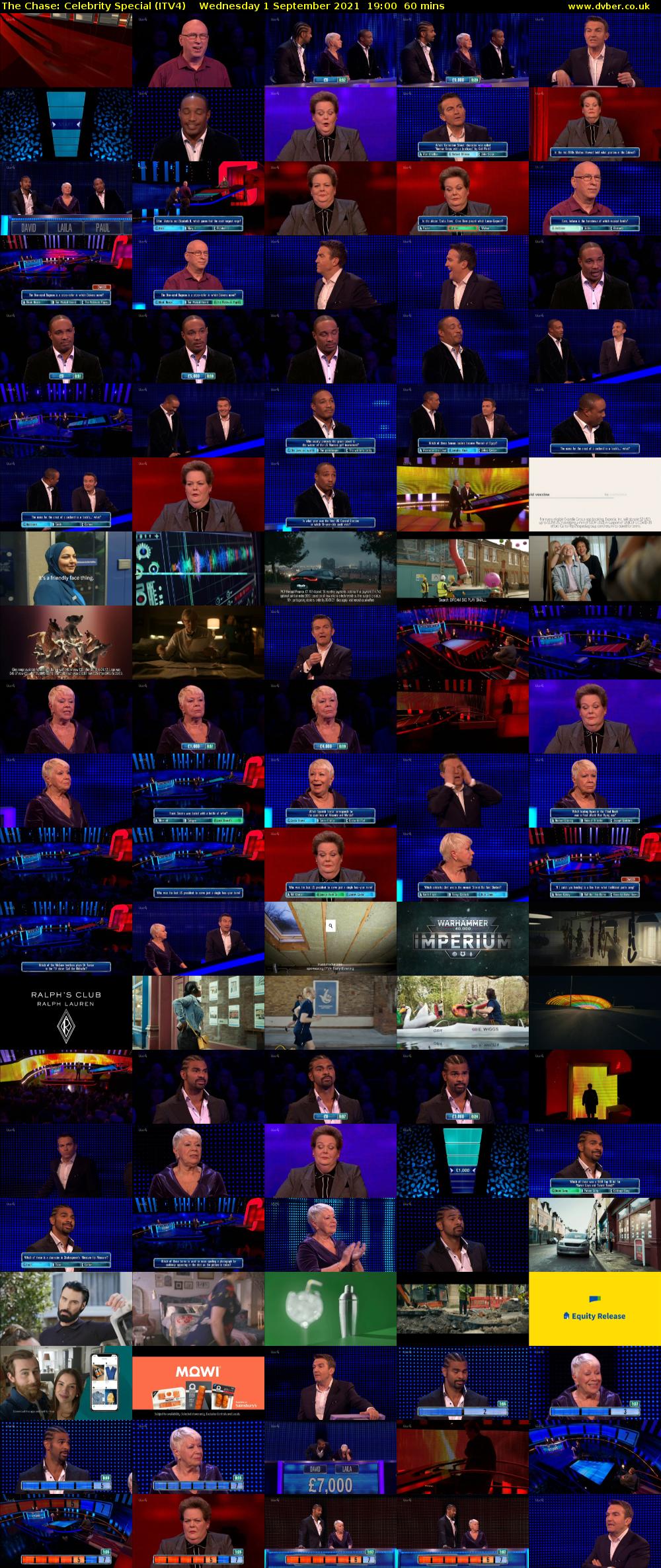The Chase: Celebrity Special (ITV4) Wednesday 1 September 2021 19:00 - 20:00