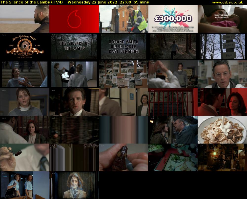 The Silence of the Lambs (ITV4) Wednesday 22 June 2022 22:00 - 23:05