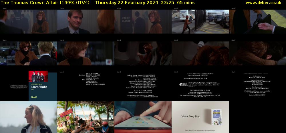 The Thomas Crown Affair (1999) (ITV4) Thursday 22 February 2024 23:25 - 00:30