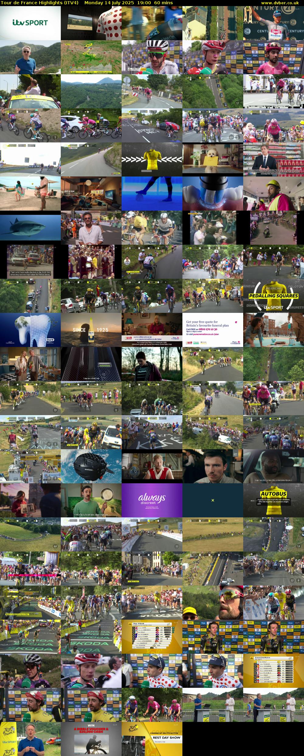 Tour De France Highlights (ITV4) Monday 14 July 2025 19:00 - 20:00