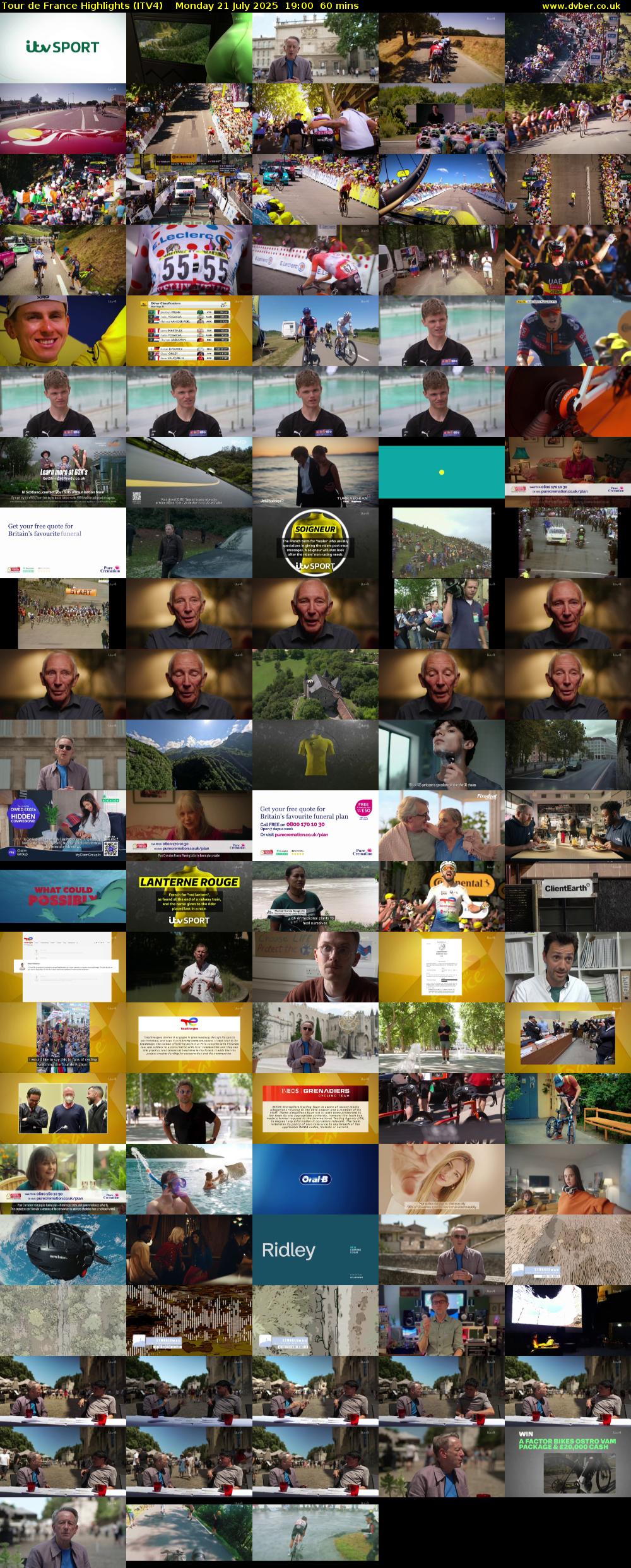 Tour De France Highlights (ITV4) Monday 21 July 2025 19:00 - 20:00