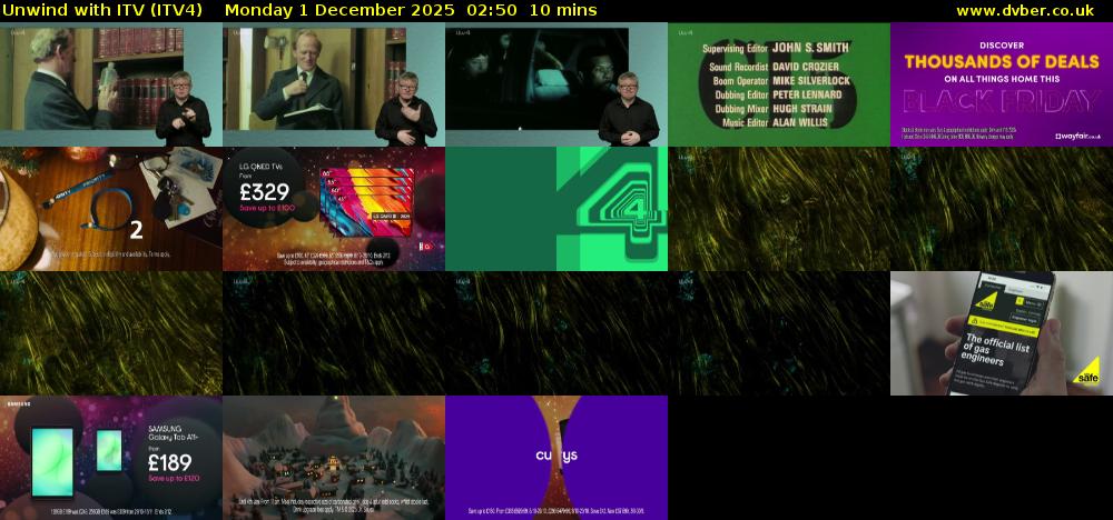Unwind With ITV (ITV4) Monday 1 December 2025 02:50 - 03:00