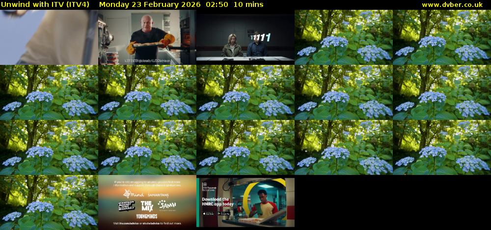 Unwind With ITV (ITV4) Monday 23 February 2026 02:50 - 03:00