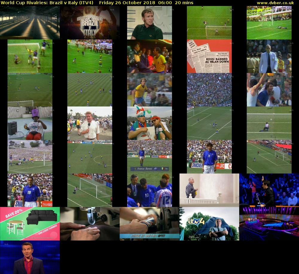 World Cup Rivalries: Brazil v Italy (ITV4) Friday 26 October 2018 06:00 - 06:20