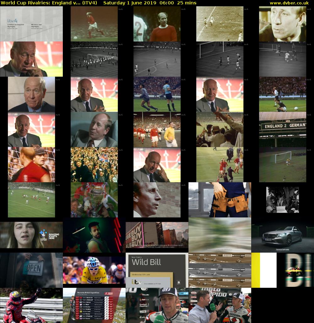 World Cup Rivalries: England v... (ITV4) Saturday 1 June 2019 06:00 - 06:25