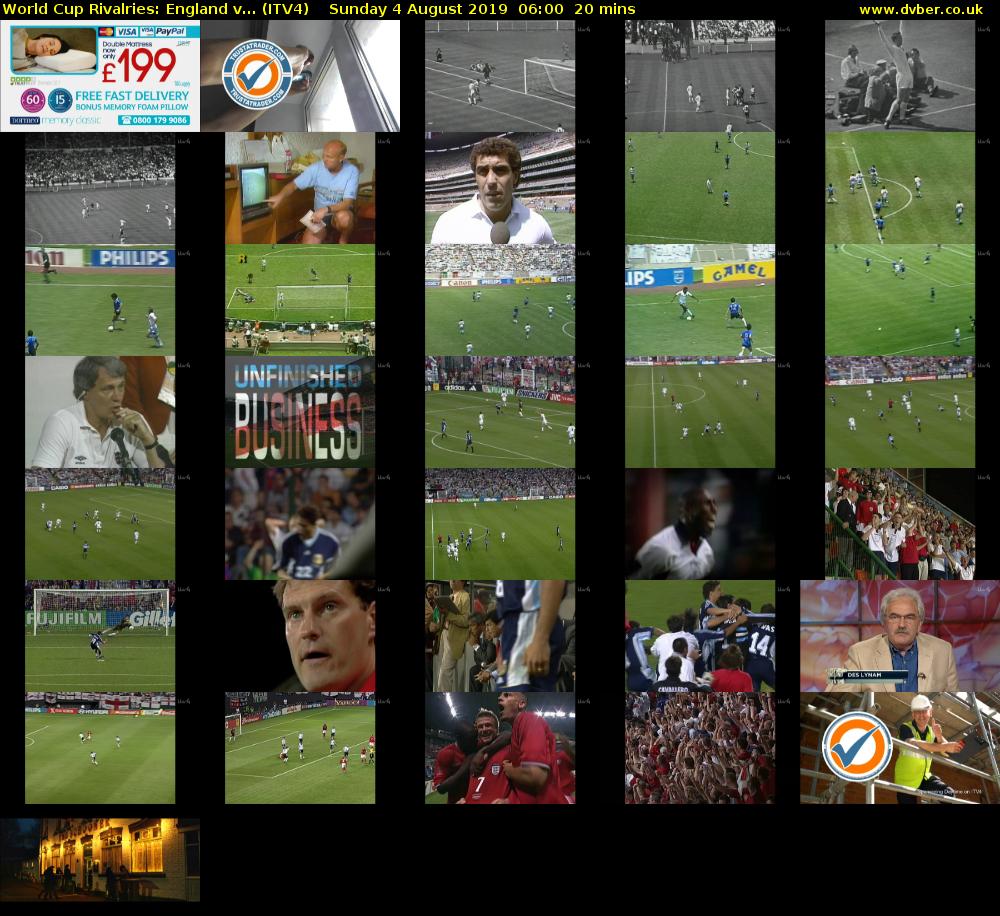 World Cup Rivalries: England v... (ITV4) Sunday 4 August 2019 06:00 - 06:20
