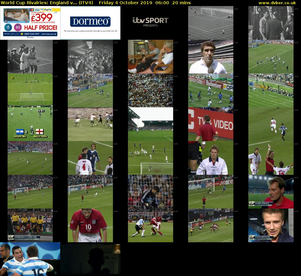 World Cup Rivalries: England v... (ITV4) Friday 4 October 2019 06:00 - 06:20