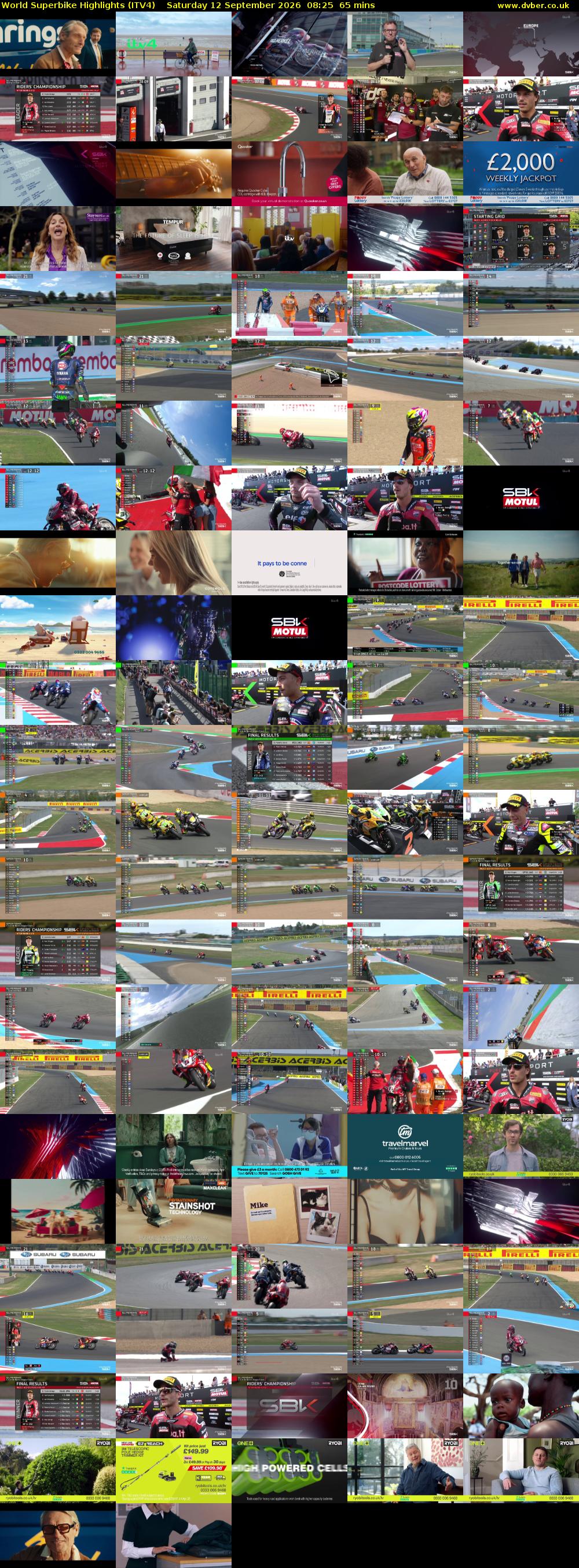 World Superbike Highlights (ITV4) Saturday 12 September 2026 08:25 - 09:30