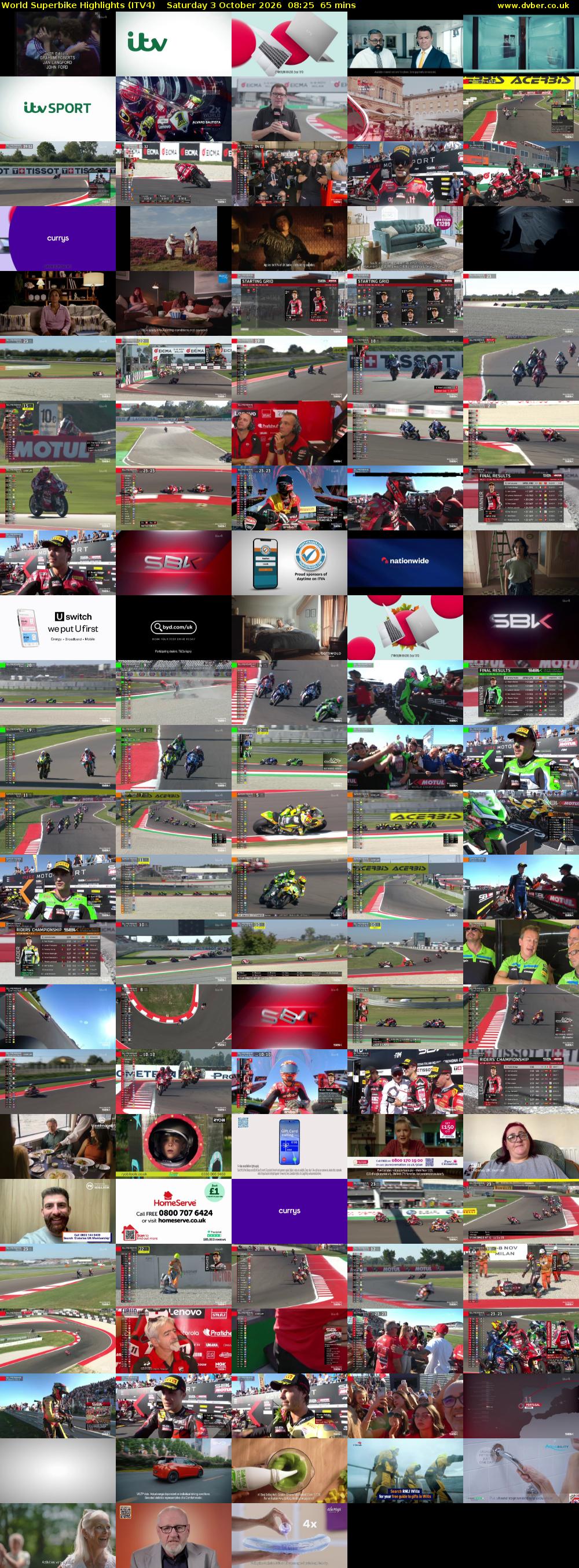 World Superbike Highlights (ITV4) Saturday 3 October 2026 08:25 - 09:30