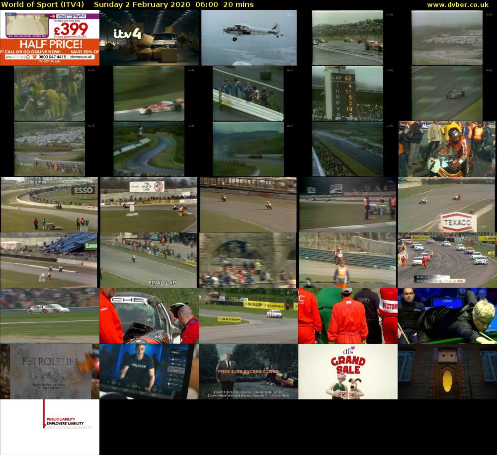 World of Sport (ITV4) Sunday 2 February 2020 06:00 - 06:20