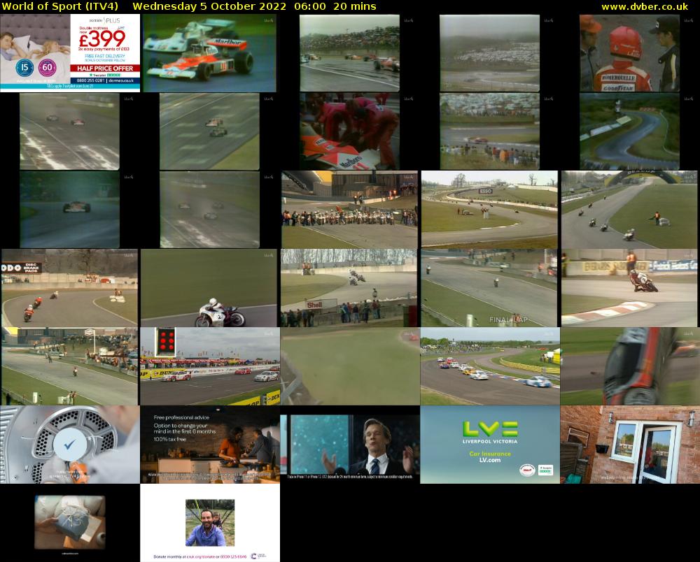 World of Sport (ITV4) Wednesday 5 October 2022 06:00 - 06:20