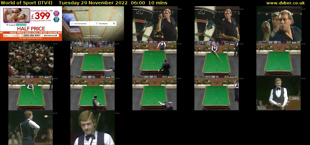 World of Sport (ITV4) Tuesday 29 November 2022 06:00 - 06:10