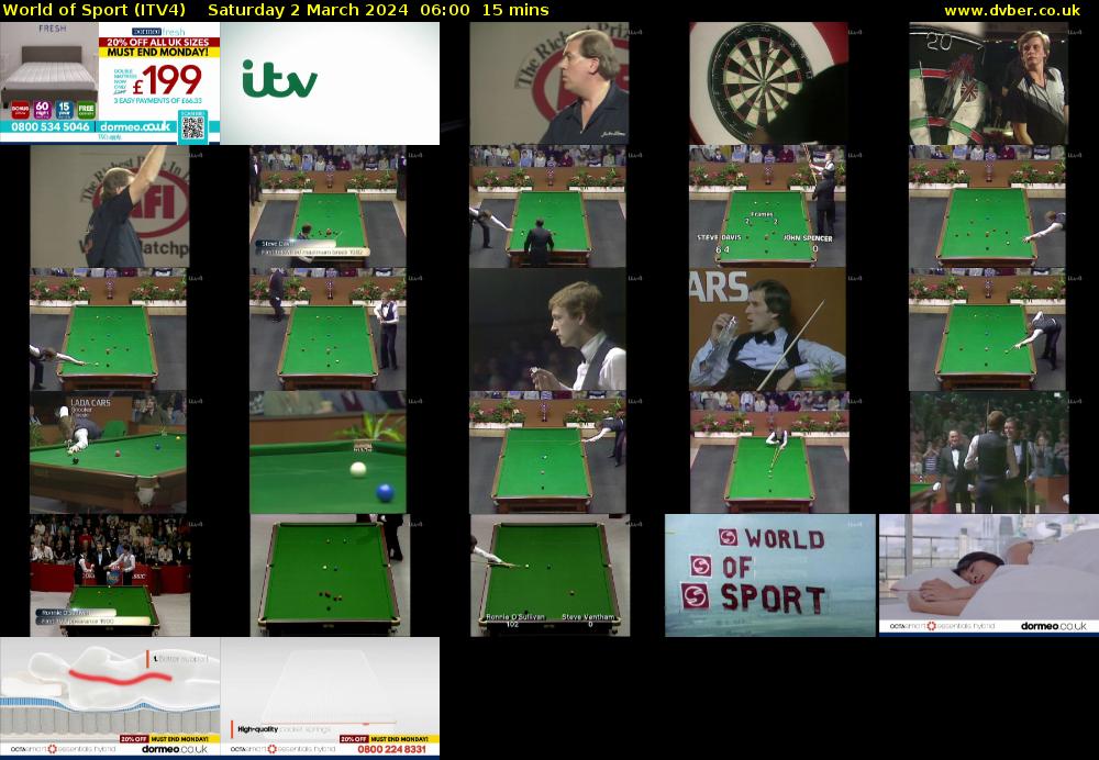World of Sport (ITV4) Saturday 2 March 2024 06:00 - 06:15