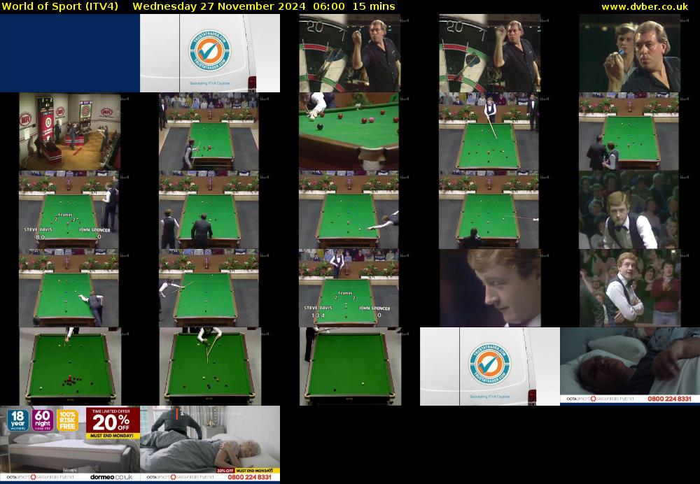 World of Sport (ITV4) Wednesday 27 November 2024 06:00 - 06:15
