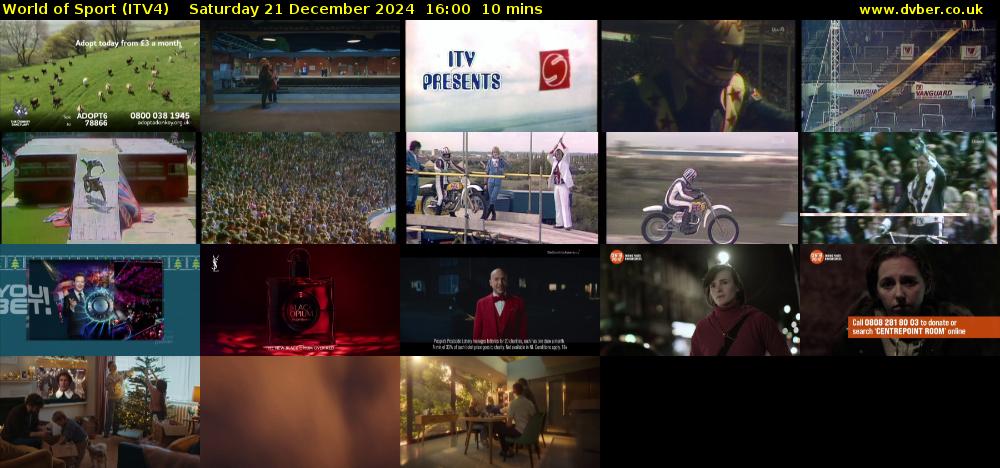 World of Sport (ITV4) Saturday 21 December 2024 16:00 - 16:10