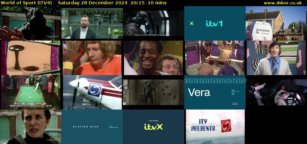 World of Sport (ITV4) Saturday 28 December 2024 20:15 - 20:25
