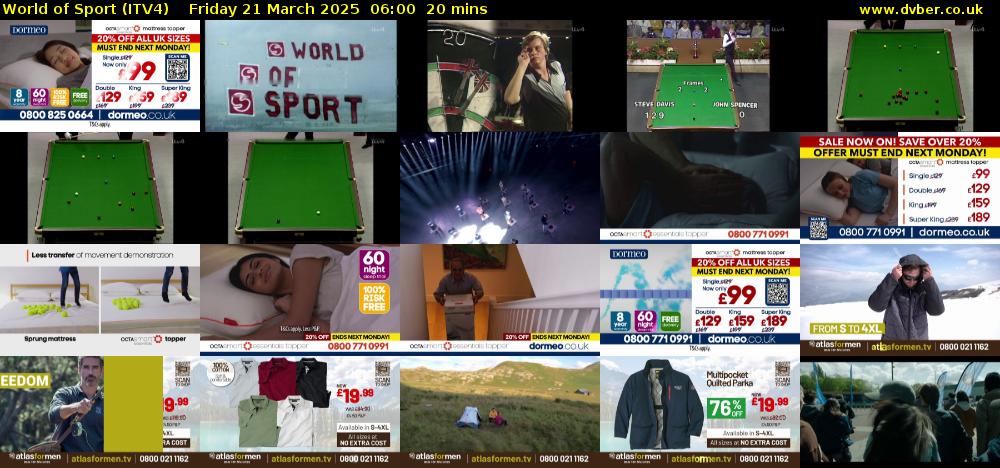 World of Sport (ITV4) Friday 21 March 2025 06:00 - 06:20