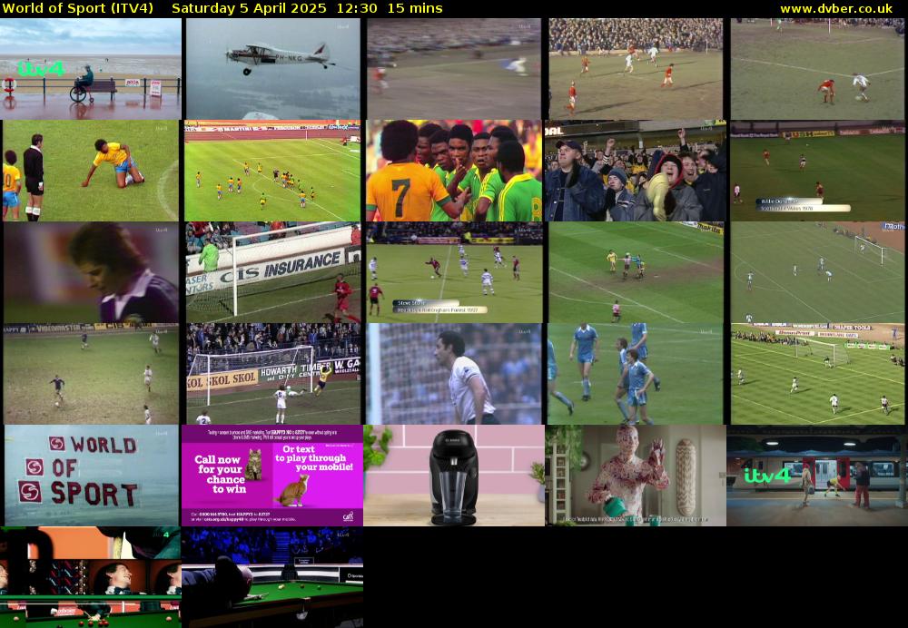 World of Sport (ITV4) Saturday 5 April 2025 12:30 - 12:45