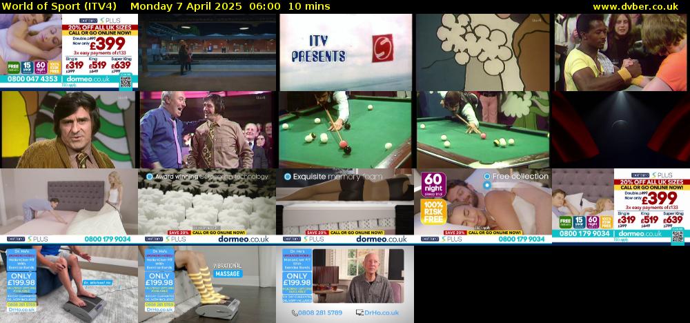 World of Sport (ITV4) Monday 7 April 2025 06:00 - 06:10