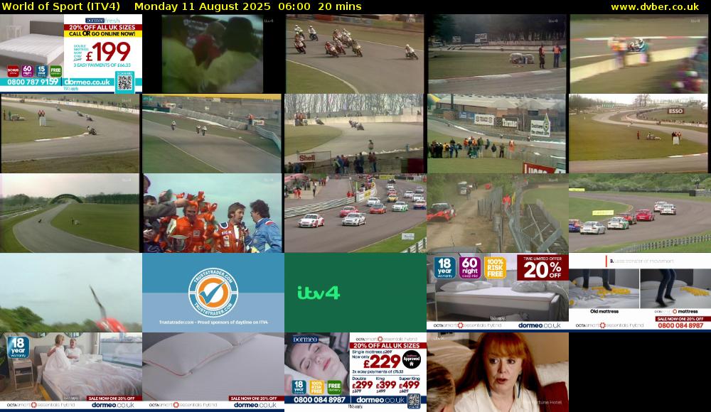 World of Sport (ITV4) Monday 11 August 2025 06:00 - 06:20