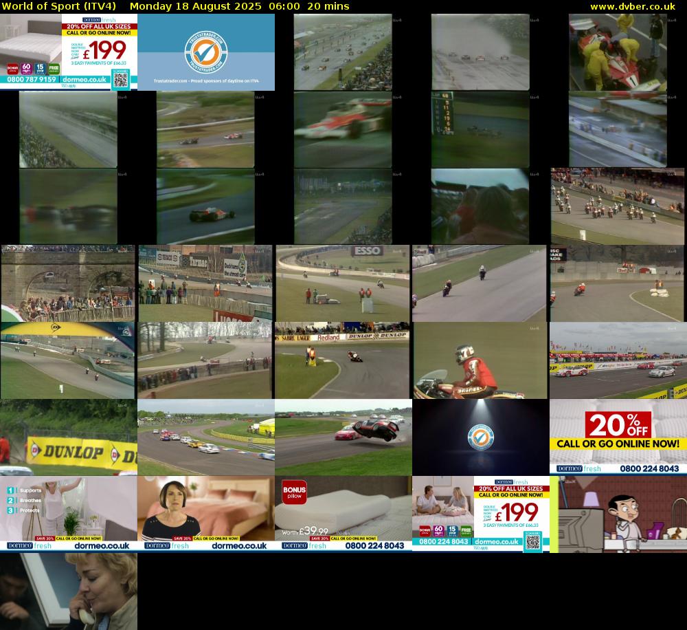 World of Sport (ITV4) Monday 18 August 2025 06:00 - 06:20