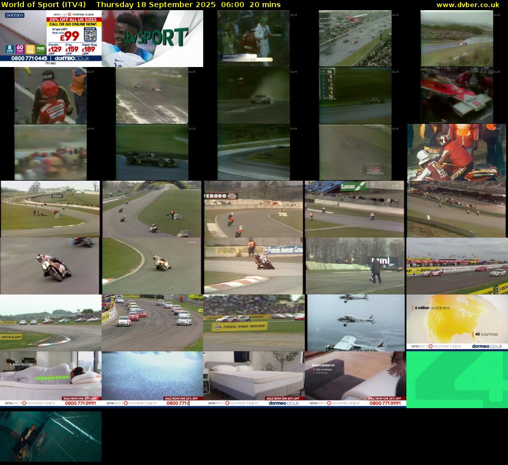 World of Sport (ITV4) Thursday 18 September 2025 06:00 - 06:20